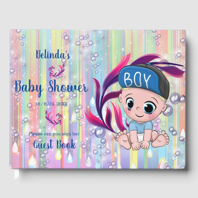 Baby Boy Bubbles & Unicorns Gästebuch (Vorderseite)