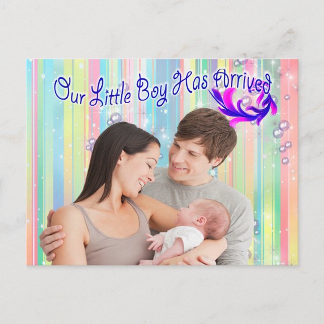Baby Boy Bubbles & Unicorns ist angekommen Postkarte (Vorderseite)