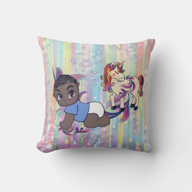 Baby Boy Bubbles & Unicorns Kissen (Vorderseite)
