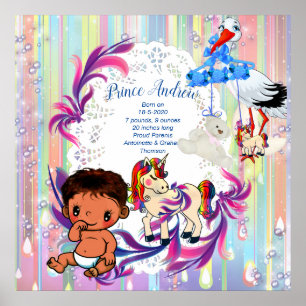 Baby Boy Bubbles & Unicorns Poster