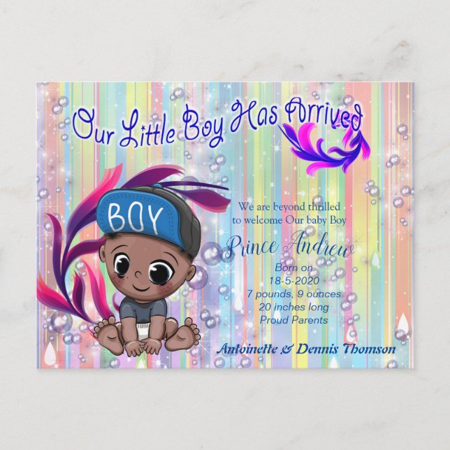 Baby Boy Bubbles & Unicorns Postkarte (Vorderseite)