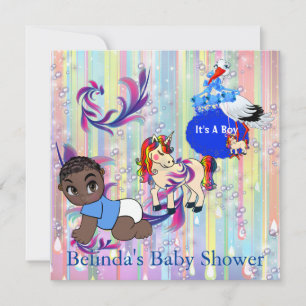 Baby Boy Bubbles & Unicorns Schmetterling Einladun Mitteilungskarte