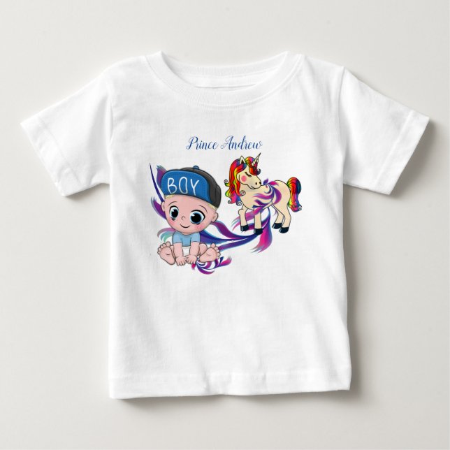 Baby Boy Bubbles & Unicorns T-shirt (Vorderseite)
