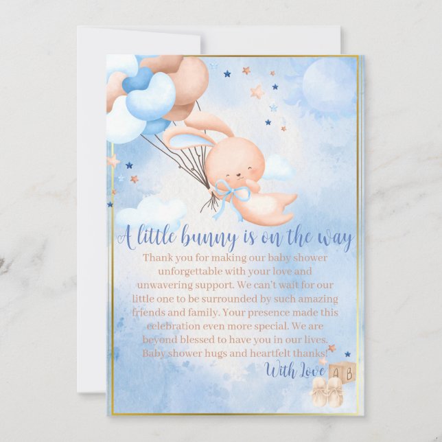 Baby Boy Bunny Baby Dusche Dankeskarte (Vorderseite)