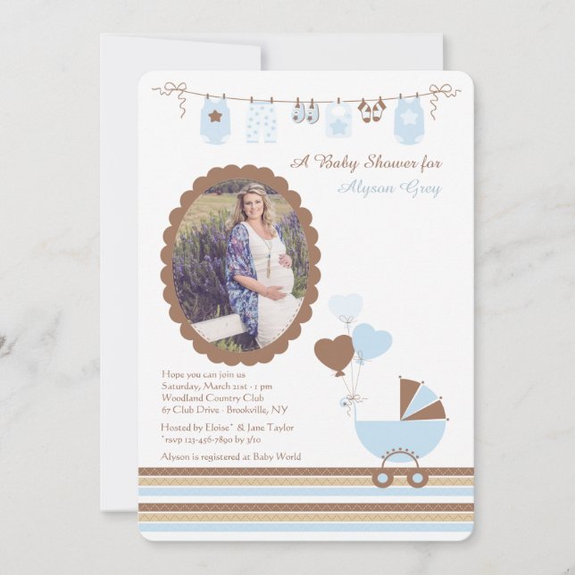Baby Boy Cameo Photo Shower Invitation (Devant)