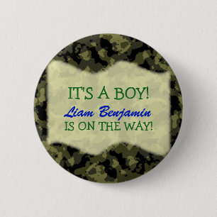 Baby Boy - Camouflage Themed Baby Dusche Button