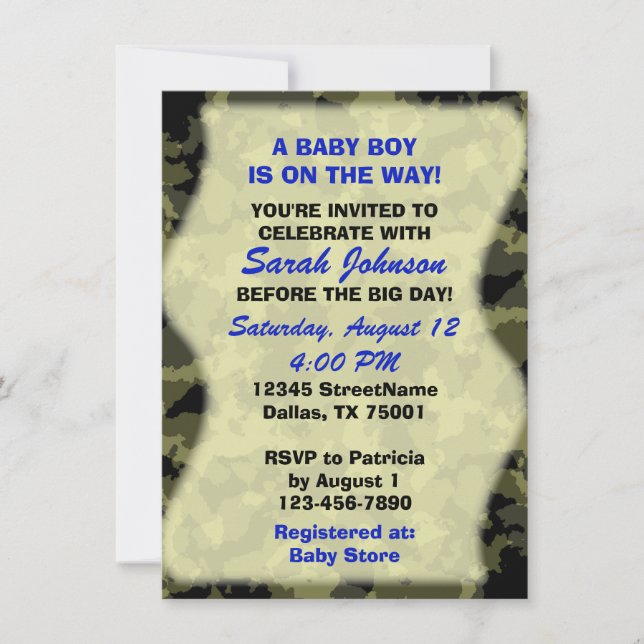Baby Boy - Camouflage Themed Baby Dusche Einladung (Vorderseite)