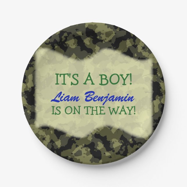 Baby Boy - Camouflage Themed Baby Dusche Pappteller (Vorderseite)