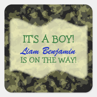 Baby Boy - Camouflage Themed Baby Dusche Quadratischer Aufkleber