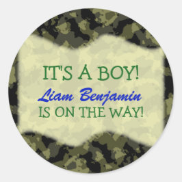 Baby Boy - Camouflage Themed Baby Dusche Runder Aufkleber