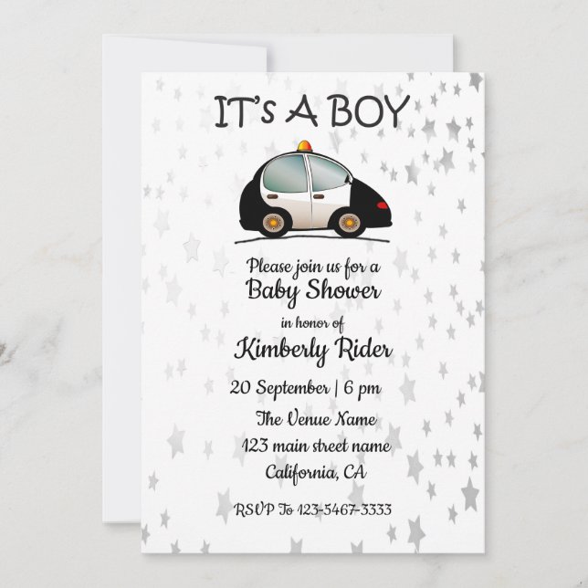 Baby Boy Cars Kinderdusche Einladungen (Vorderseite)