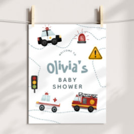 Baby Boy Cars Niedlich Babydusche Begrüßungszeiche Poster