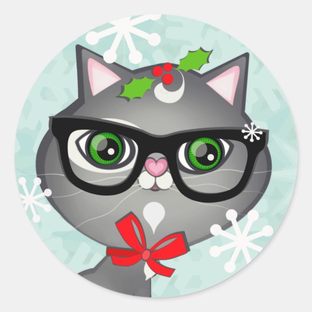 Baby Boy Cat Lover Erste Weihnachtskleber Runder Aufkleber (Vorderseite)