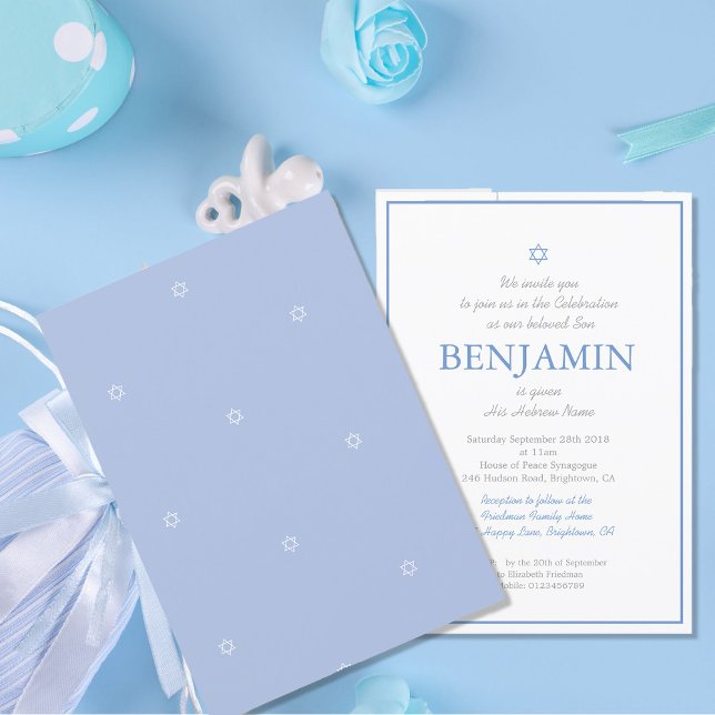 Baby Boy Cérémonie de baptême Invitation juive héb (Créateur téléchargé)