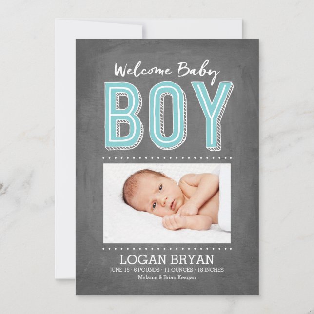 Baby Boy Chalkboard | Faire-part de naissance (Devant)