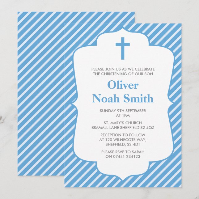 Baby Boy Christening/Baptism Invitation (Devant / Derrière)