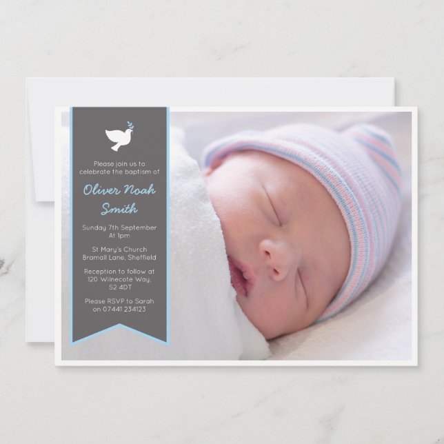 Baby Boy Christening/Baptism Invitation (Devant)