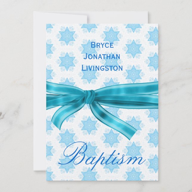 Baby Boy Christening Blue Stars B561 Einladung (Vorderseite)