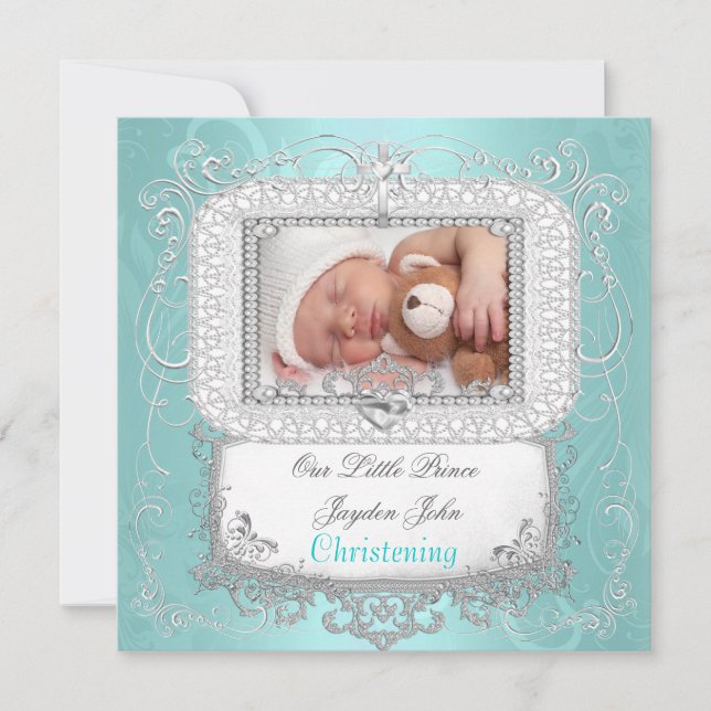 Baby Boy Christening Taufe Cross Prince Ankündigung (Vorderseite)