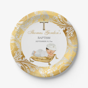 Baby Boy Christening Taufe Gold Silver Pappteller