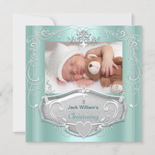 Baby Boy Christening Taufe Mint Silver Cross Ankündigung