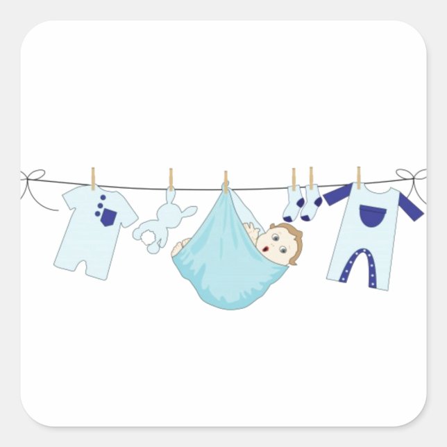 Baby Boy Clothes Line Quadratischer Aufkleber (Vorderseite)
