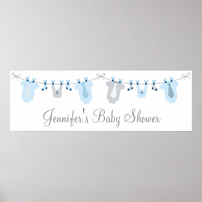 Baby Boy Clothesline Baby Dusche Willkommen Poster (Vorne)