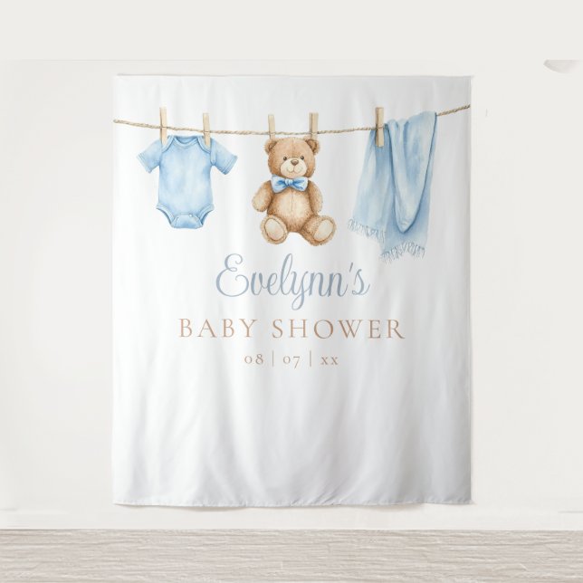 Baby Boy Clothesline Babydusche Foto Hintergrund Wandteppich (Vorderseite)
