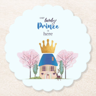 Baby Boy Crowned Blue Gold Fairy Prince Castle Untersetzer