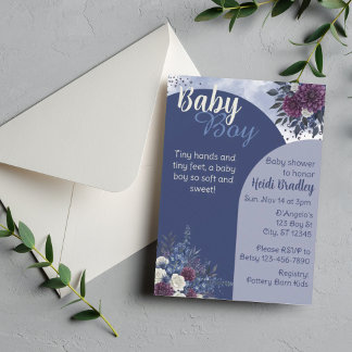Baby Boy, Deep Blues/Purples Floral Baby Shower Einladung