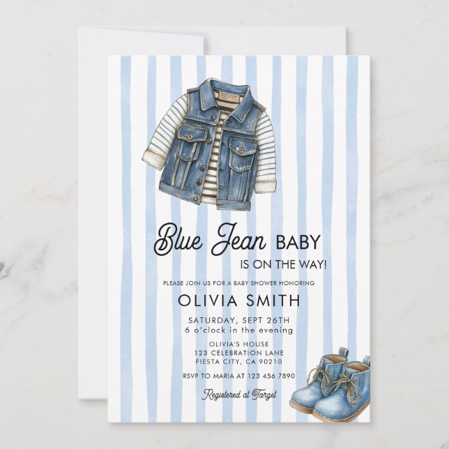  Baby Boy Denim Blue Jean Baby Shower Invitation (Devant)