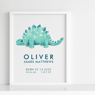 Baby Boy Dinosaur Stegosaurus Geburtsstatistik Pos Poster