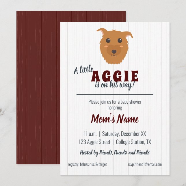 Baby Boy Dog Maroon Babydusche Einladung (Vorne/Hinten)