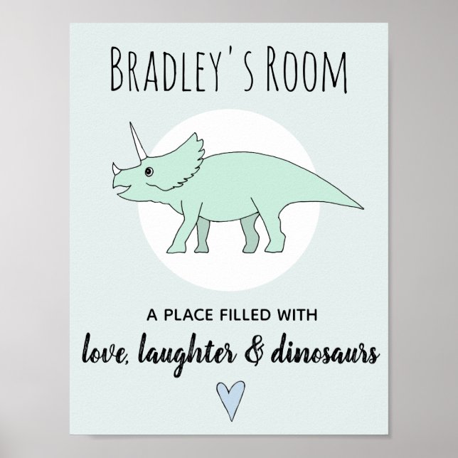 Baby Boy Doodle Dinosaur Triceratops Name Kinderzi Poster (Vorne)