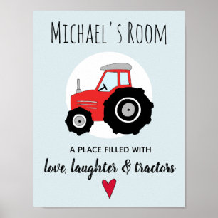 Baby Boy Doodle roter Farmtraktor und Namens-Kinde Poster