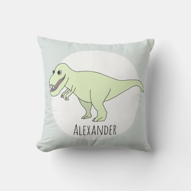 Baby Boy Doodle T-Rex Dinosaur mit Name Kinderzimm Kissen (Vorderseite)
