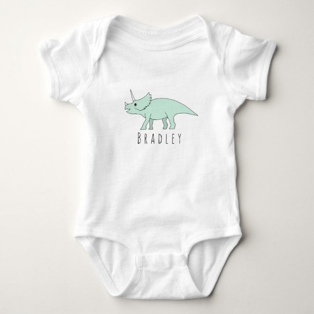 Baby Boy Doodle Triceratops Dinosaurier mit Namen Baby Strampler (Vorderseite)