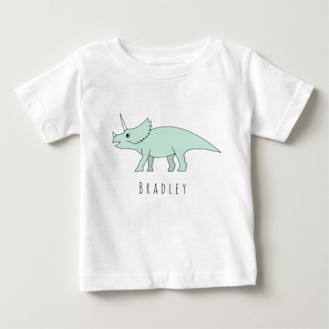 Baby Boy Doodle Triceratops Dinosaurier mit Namen Baby T-shirt (Vorderseite)