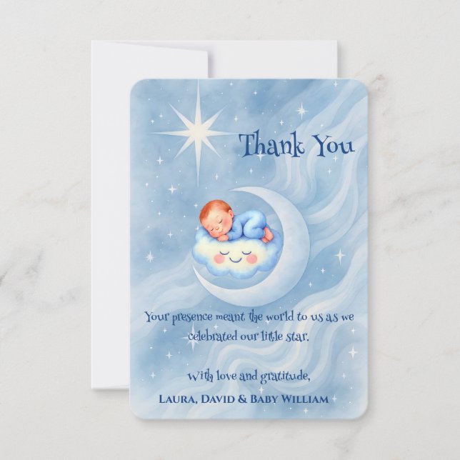 Baby Boy Douche Invitation Lune Étoiles Aquarelle (Devant)