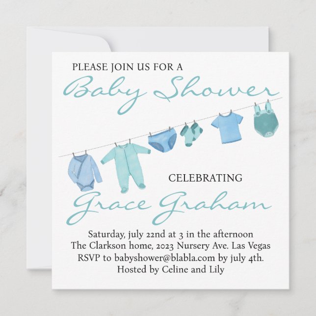 Baby Boy Douche invitation Vêtements en ligne (Devant)
