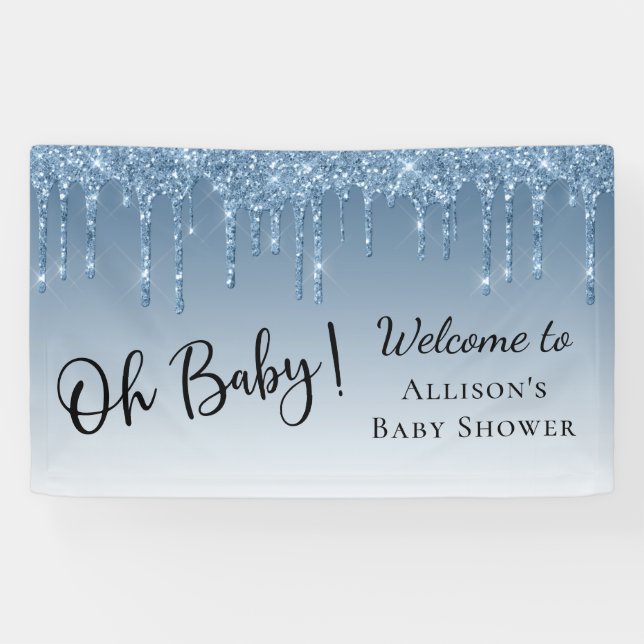 Baby Boy Dusche Blue Glitzer Empfang Banner (Horizontal)