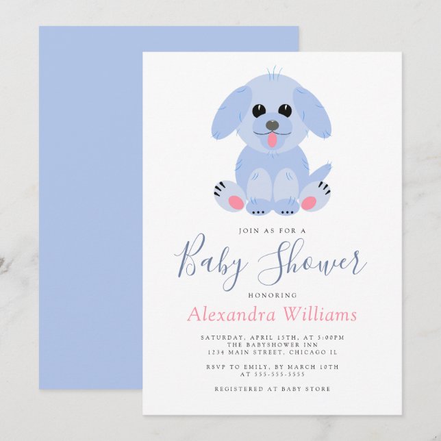 Baby Boy Dusche Blue Personalisiert Puppy Einladung (Vorne/Hinten)