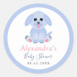 Baby Boy Dusche Blue Puppy Personalisiert Runder Aufkleber