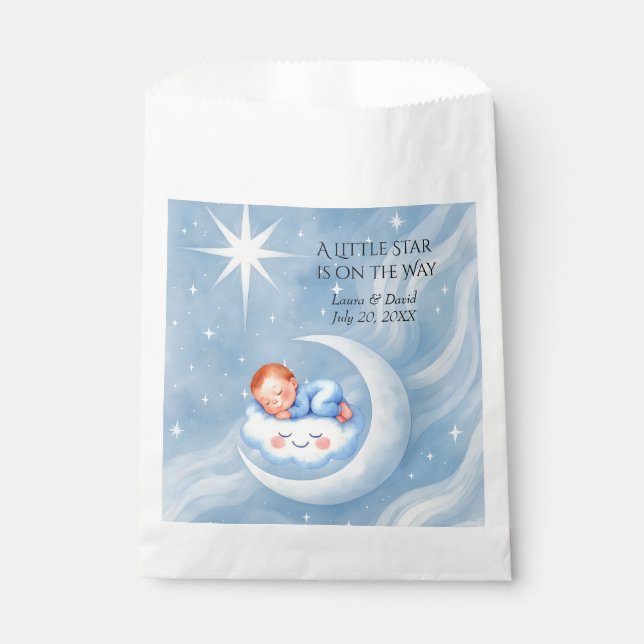 Baby Boy Dusche laden Mondlicht Sterne Wasserfarbe Geschenktütchen (Vorderseite)
