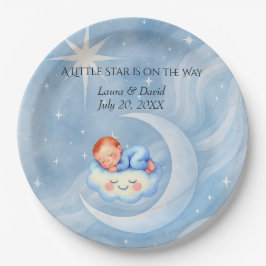 Baby Boy Dusche laden Mondlicht Sterne Wasserfarbe Pappteller