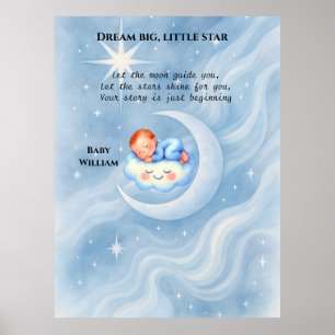 Baby Boy Dusche laden Mondlicht Sterne Wasserfarbe Poster