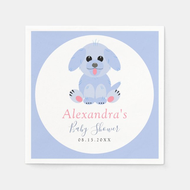 Baby Boy Dusche Personalisiert Puppy Blue Serviette (Vorderseite)