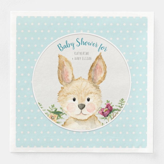 Baby Boy Dusche Woodland Animal Ferns Bunny Rabbit Serviette (Vorderseite)