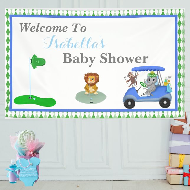 Baby Boy Elephant & Affendusche Banner (Welcome your guest with this golf-themed banner—a delightful touch for a memorable Baby Shower.)