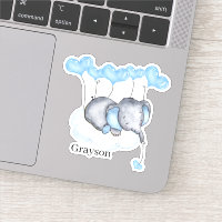 Baby Boy Elephant auf Cloud mit Blue Hearts Vinyl